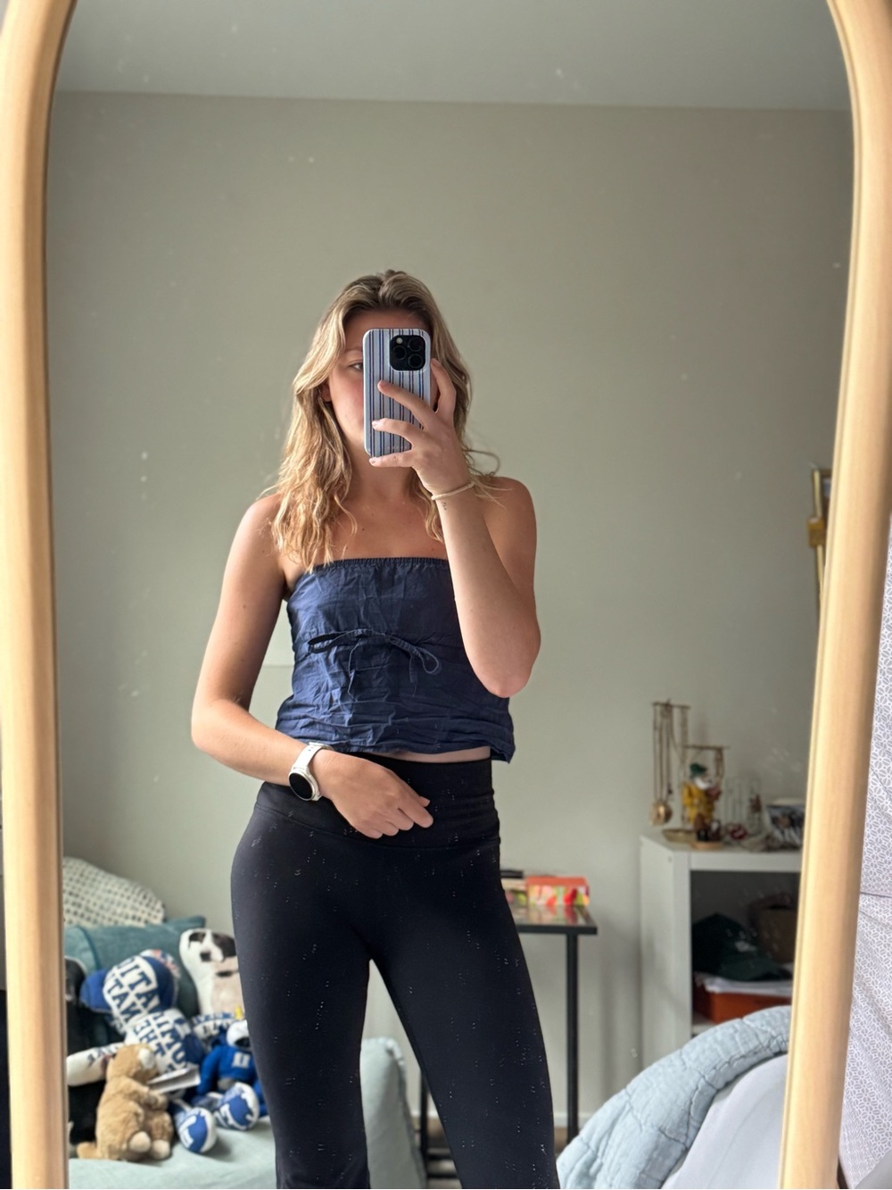 Navy Strapless Tie-Front Tube Top